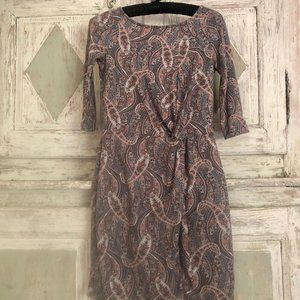 Paisley 3/4 sleeve knotted sheath dress Size S